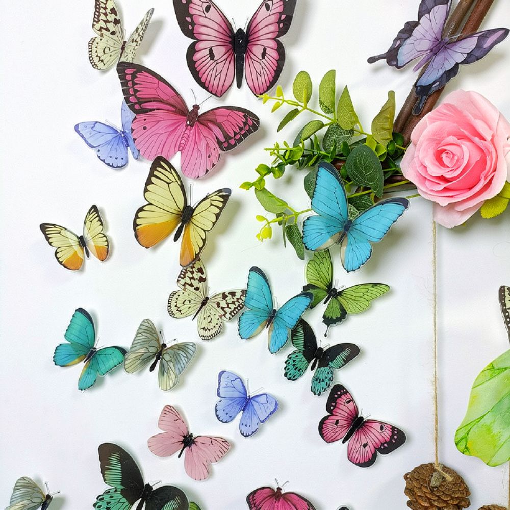 Art And Craft For Nursery - สติกเกอร์ติดผนังลายผีเสื้อเทียม PVC สีสันสดใส สมจริง สำหรับตกแต่งช่อดอกไม้ งานศิลปะตกแต่งบ้าน