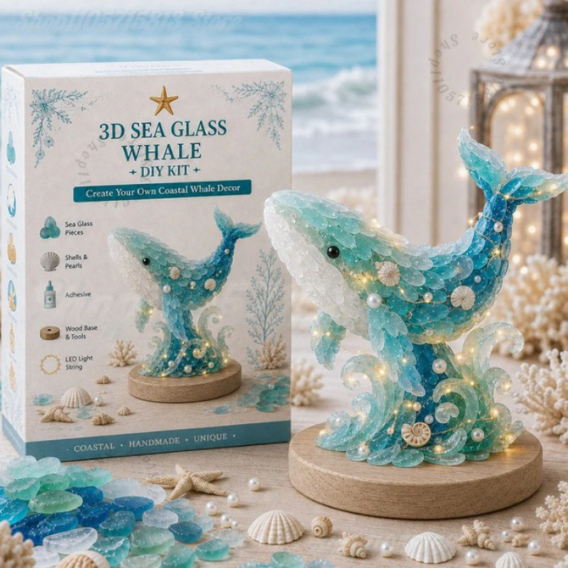 Art Craft Kit - ชุดงานฝีมือ DIY ตกแต่งโต๊ะเทศกาลคริสต์มาสจากกระจกทะเลพร้อมไฟ LED สร้างสรรค์ของตกแต่งโต๊ะสไตล์ชายทะเลในแบบของคุณเอง ชุดงานศิลปะ
